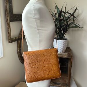 Vtg 1960s Ostrich Leather Messenger Crossbody‎ Bag